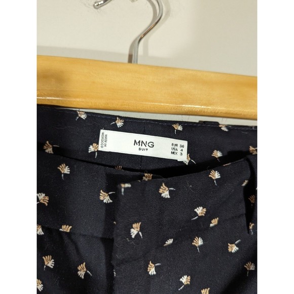 MNG Suit Navy Floral Chino Ankle Pants Women Size 4 - Picture 6 of 8